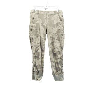 PrAna Pants Womens Size 8 Tan Camouflage Pattern Cargo Elastic Cuffs *Read*